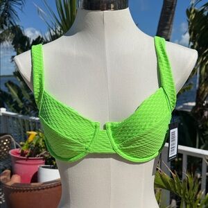 Vibrant Neon Green Textured Bikini Top